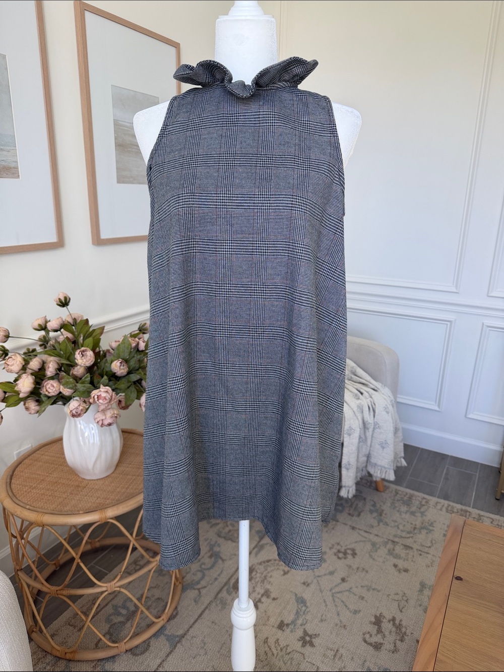 DO+BE Tuckernuck Blythe Dress Gray Plaid Bow Back Swing Mini  Size M - Picture 6 of 16